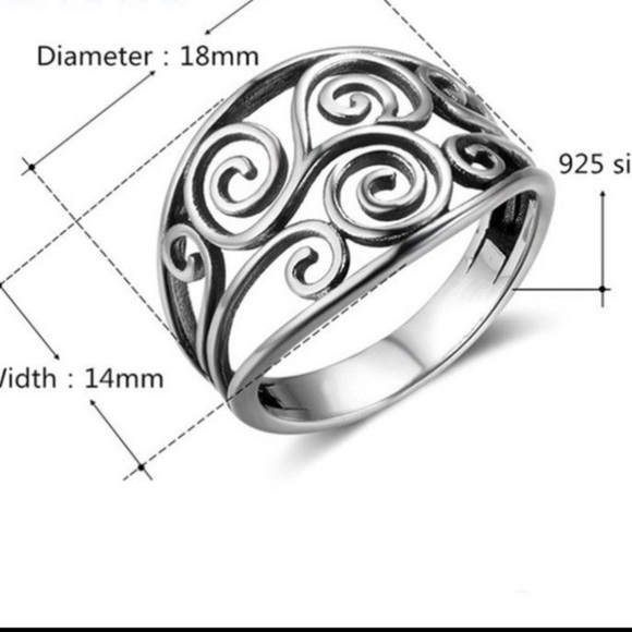 NEW Women's Hollow Boho Filigree 925 Sterling Silver‎ Ring 18mm, Size 5 - Picture 4 of 6
